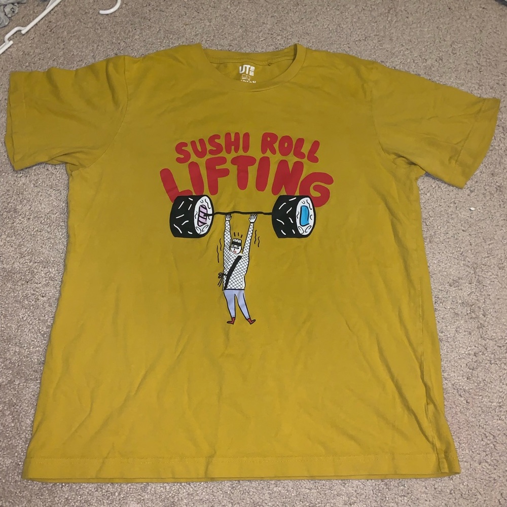 “Sushi Roll Lifting” yellow t-shirt